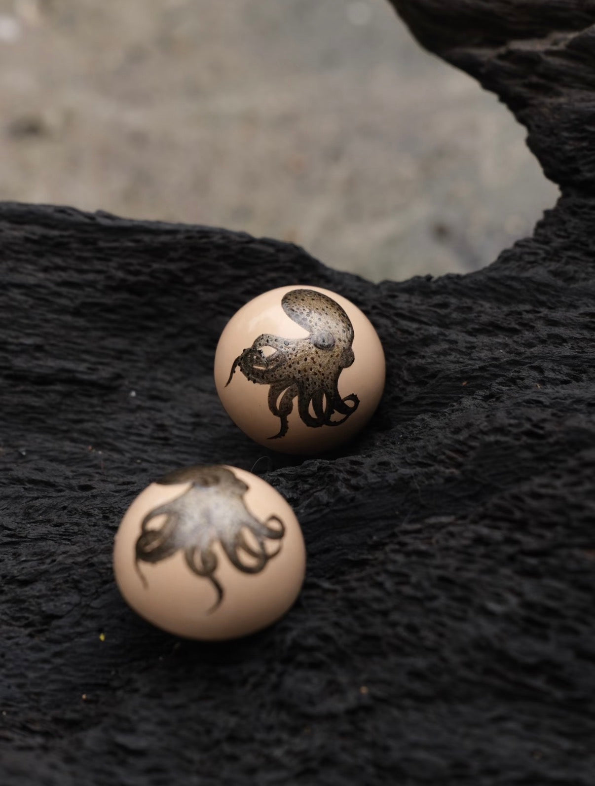 Octopus - Wood Stud Earrings