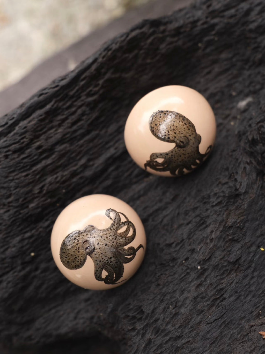 Octopus - Wood Stud Earrings