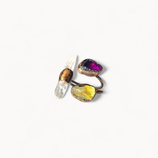 The Conjurer - Amethyst, Citrine, Clear Quartz Ring